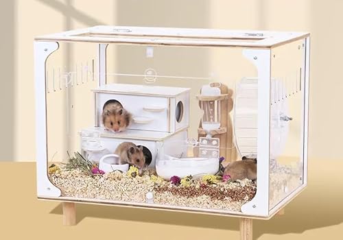 LLGJ Hamsterkäfig aus Holz, Mäuse und Ratten, offene Oberseite mit Acrylplatten, solide gebaut, geeignet für Goldhamster, Totoro, Eidechse, Blaubrustwachtel (17,8 cm, 49,2 cm L-Käfig + 2 Haus + LLGJ Hamsterkäfig aus Holz, Mäuse und Ratten, offene Oberseite mit Acrylplatten, solide gebaut, geeignet für Goldhamster, Totoro, Eidechse, Blaubrustwachtel (17,8 cm, 49,2 cm L-Käfig + 2 Haus + von LLGJ