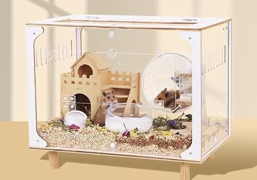 LLGJ Hamsterkäfig aus Holz, Mäuse und Ratten, offene Oberseite mit Acrylplatten, solide gebaut, geeignet für Goldhamster, Totoro, Eidechse, Blaubrustwachtel (20,3 cm, L Käfig + Holzhaus + 6 LLGJ Hamsterkäfig aus Holz, Mäuse und Ratten, offene Oberseite mit Acrylplatten, solide gebaut, geeignet für Goldhamster, Totoro, Eidechse, Blaubrustwachtel (20,3 cm, L Käfig + Holzhaus + 6 von LLGJ