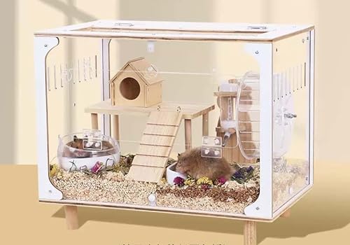 LLGJ Hamsterkäfig aus Holz, Mäuse und Ratten, offener Lebensraum mit Acrylplatten, solide gebaut, geeignet für Goldhamster, Totoro, Eidechse, blaubrüstige Wachteln (25,4 cm, 79,6 cm Lcage + luxuriöses von LLGJ
