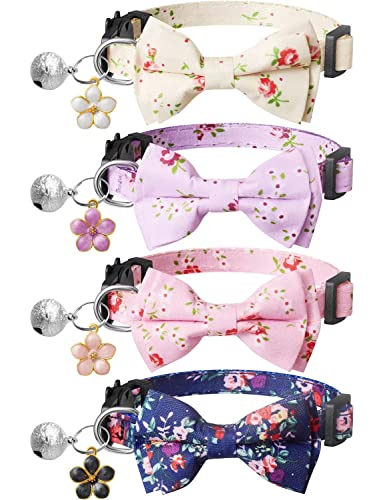 4 Stück Katzenhalsbänder für Mädchen und Katzen mit Fliege und Glöckchen, personalisiertes Kätzchenhalsband und verstellbar, 17.8–30.5 cm, niedlich für Kätzchen, Haustierbedarf, Zubehör von LLHK