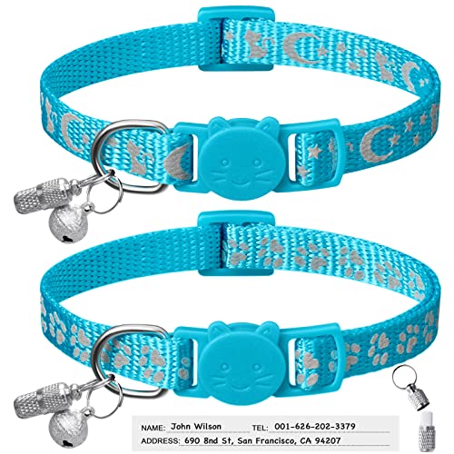 LLHK Reflektierende Katzenhalsbänder und 2 Namensschilder, Sicherheits-Halsband mit Glöckchen, verstellbar 17.8,30.5 cm, für Mädchen und Katzen, personalisiertes ID-Etikett, Zubehör, Stuff (blau) von LLHK