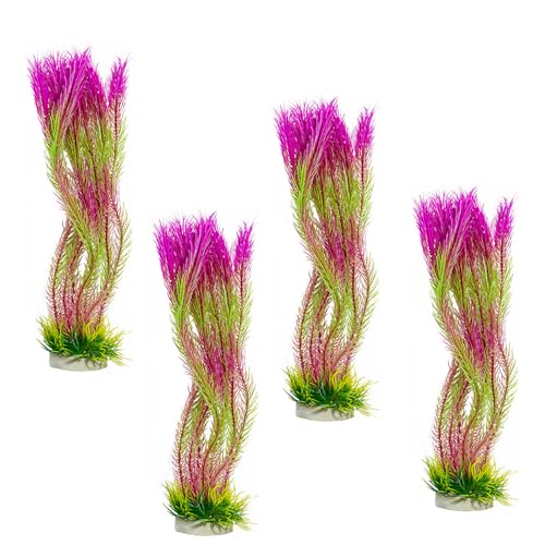 LLINthy 4pcs Realistische Pflanzenfischtank Dekoration Künstliche Wasserpflanze Mit Basis Für Büro Handelsaquarien Landschaftsgestaltung Fischtanks Grün von LLINthy