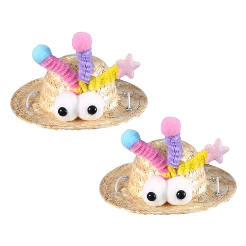 Strohhut Für Katzen Hunde 2pcs Festival Haustier Strohhut Schöne Winzige Camping Kopfbedeckung Freien Für Bichon Pet Party Supplies von LLINthy