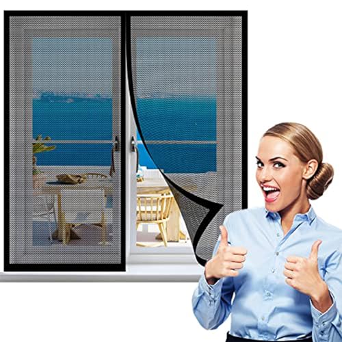 Katzennetz Fenster für Balkon Ohne Bohren Edelstahl, Katzensichere Fliegengitter mit Klettband Selbstklebend, for Windows/Living Room Windows (100 * 100cm,Black) von LLMMOOP