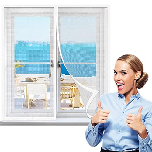 Katzennetz Fenster für Balkon Ohne Bohren Edelstahl, Katzensichere Fliegengitter mit Klettband Selbstklebend, for Windows/Living Room Windows (100 * 120cm,White) von LLMMOOP