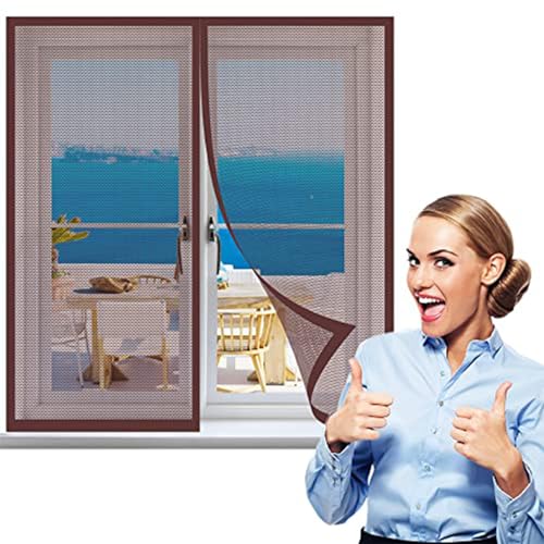 Katzennetz Fenster für Balkon Ohne Bohren Edelstahl, Katzensichere Fliegengitter mit Klettband Selbstklebend, for Windows/Living Room Windows (60 * 100cm,Brown) von LLMMOOP