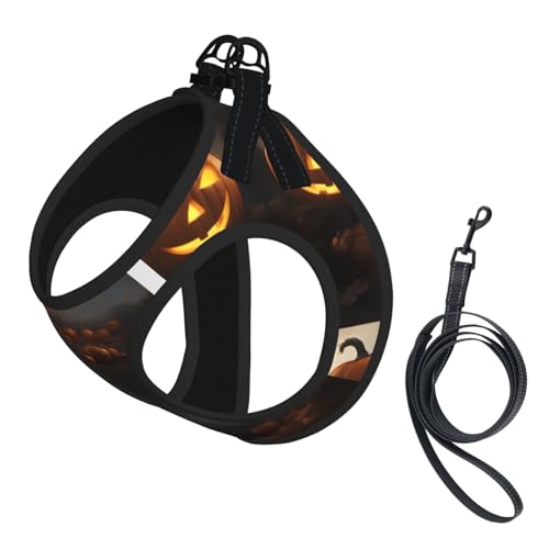 L Haustier-Leine, Hundegeschirr, kleine Größe, Halloween-Kürbis-Druck, Leinen-Set mit Schnalle, Hundebegleiter, Outdoor-Spaziergänge von LLOTPQ
