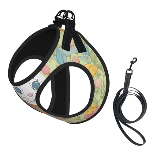 L Haustier-Leine, Hundegeschirr, kleine Größe, Osterhasen-Blumendruck-Leinen-Set mit Schnalle, Hundebegleiter, Outdoor-Spaziergänge von LLOTPQ