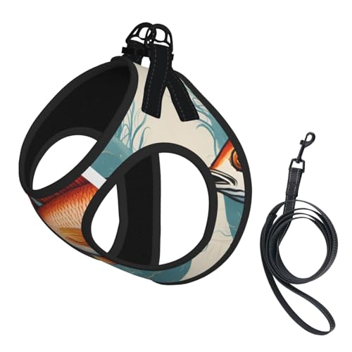 L Haustier-Leine, Hundegeschirr, kleine Größe, schöner Fischdruck, Leinen-Set mit Schnalle, Hundebegleiter, Outdoor-Spaziergänge von LLOTPQ