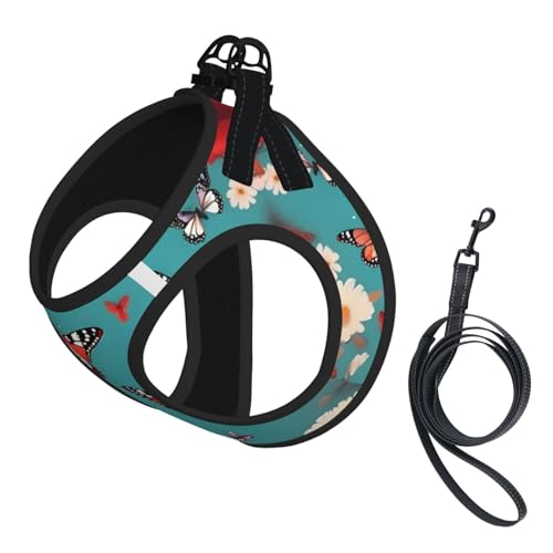 L Pet Leash Vest Dog Harness - Small Size Hen Flying Butterflies Among Flowers Print Leash Set with Buckle, Canine Companion Outdoor dog walking von LLOTPQ