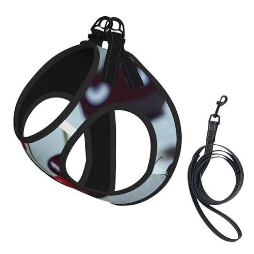 L Pet Leash Vest Hundegeschirr, kleine Größe, rotes Kirschenmuster, Leinen-Set mit Schnalle, Hundebegleiter, Outdoor-Spaziergänge von LLOTPQ