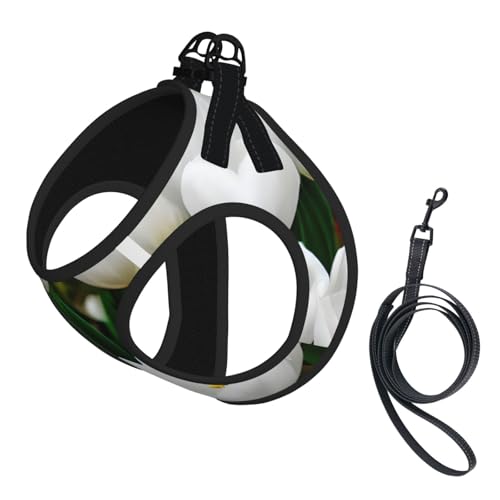 L Pet Leash Vest Hundegeschirr, kleine Größe, weiße Tulpen, Blumendruck, Leinen-Set mit Schnalle, Hundebegleiter, Outdoor-Spaziergänge von LLOTPQ