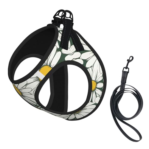 L Pet Leash Vest Hundegeschirr, kleine Größe, weißes Gänseblümchen-Druck, Leinen-Set mit Schnalle, Hundebegleiter, Outdoor-Spaziergänge von LLOTPQ