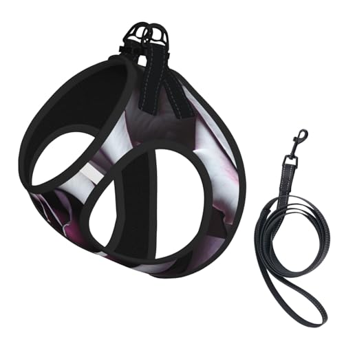 L Pet Leash Vest Hundegeschirr – kleine Größe, Gothic-Rosen-Blumendruck-Leinen-Set mit Schnalle, Hundebegleiter, Outdoor-Spaziergänge von LLOTPQ