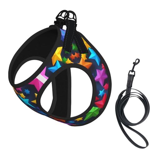 L Pet Leash Vest Hundegeschirr – kleine Größe, farbiges Sternen-Druck-Leinen-Set mit Schnalle, Hundebegleiter, Outdoor-Spaziergänge von LLOTPQ