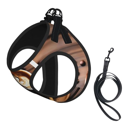 L Pet Leash Vest Hundegeschirr – kleine Größe, köstliches Herz-Kaffee-Druck-Leinen-Set mit Schnalle, Hundebegleiter, Outdoor-Spaziergänge von LLOTPQ