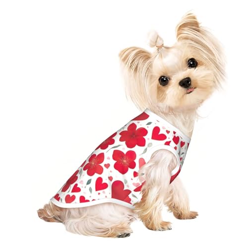 L Pet atmungsaktives ärmelloses T-Shirt für den Valentinstag, rotes Herz-Blumendruck, dehnbare Weste für kleine, mittelgroße Hunde und Katzen L Pet atmungsaktives ärmelloses T-Shirt für den Valentinstag, rotes Herz-Blumendruck, dehnbare Weste für kleine, mittelgroße Hunde und Katzen von LLOTPQ