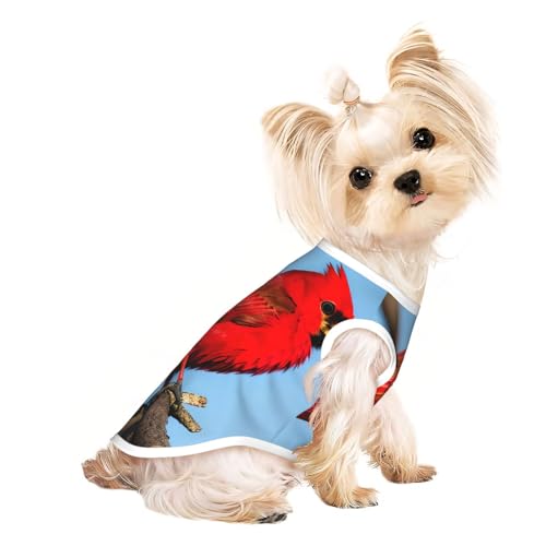 L Pet atmungsaktives ärmelloses T-Shirt – weiche, schöne rote Vogel-Druck-dehnbare Weste für kleine, mittelgroße Hunde und Katzen L Pet atmungsaktives ärmelloses T-Shirt – weiche, schöne rote Vogel-Druck-dehnbare Weste für kleine, mittelgroße Hunde und Katzen von LLOTPQ