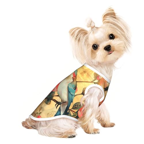 L Pet atmungsaktives ärmelloses T-Shirt – weiche Blumen- und Vogel-Druck, dehnbare Weste für kleine, mittelgroße Hunde und Katzen L Pet atmungsaktives ärmelloses T-Shirt – weiche Blumen- und Vogel-Druck, dehnbare Weste für kleine, mittelgroße Hunde und Katzen von LLOTPQ