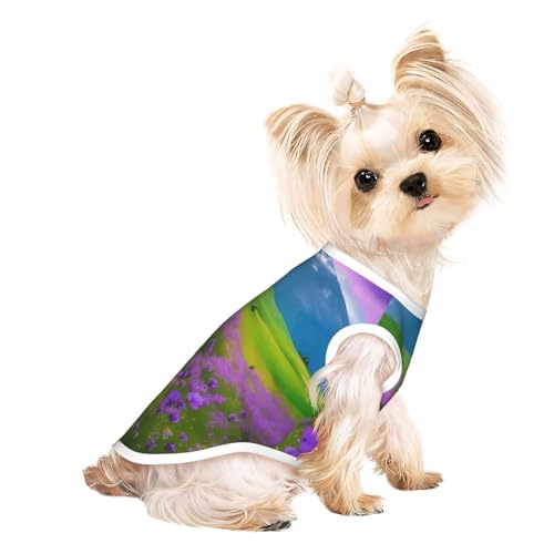 L Pet atmungsaktives ärmelloses T-Shirt – weiche Naturviolette Blumen, Wiese, Berge, malerischer Druck, dehnbare Weste für kleine, mittelgroße Hunde und Katzen L Pet atmungsaktives ärmelloses T-Shirt – weiche Naturviolette Blumen, Wiese, Berge, malerischer Druck, dehnbare Weste für kleine, mittelgroße Hunde und Katzen von LLOTPQ