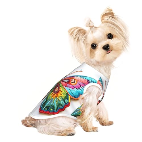 L Pet atmungsaktives ärmelloses T-Shirt – weiche Stickerei, bunter Schmetterlingsdruck, dehnbare Weste für kleine, mittelgroße Hunde und Katzen L Pet atmungsaktives ärmelloses T-Shirt – weiche Stickerei, bunter Schmetterlingsdruck, dehnbare Weste für kleine, mittelgroße Hunde und Katzen von LLOTPQ
