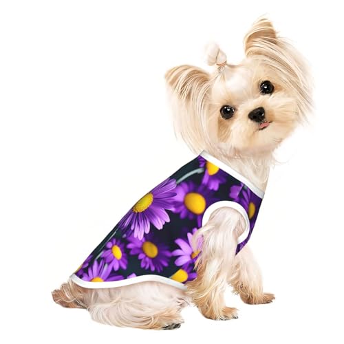 L Pet atmungsaktives ärmelloses T-Shirt – weiche lila Gänseblümchen-Druck, dehnbare Weste für kleine, mittelgroße Hunde und Katzen L Pet atmungsaktives ärmelloses T-Shirt – weiche lila Gänseblümchen-Druck, dehnbare Weste für kleine, mittelgroße Hunde und Katzen von LLOTPQ