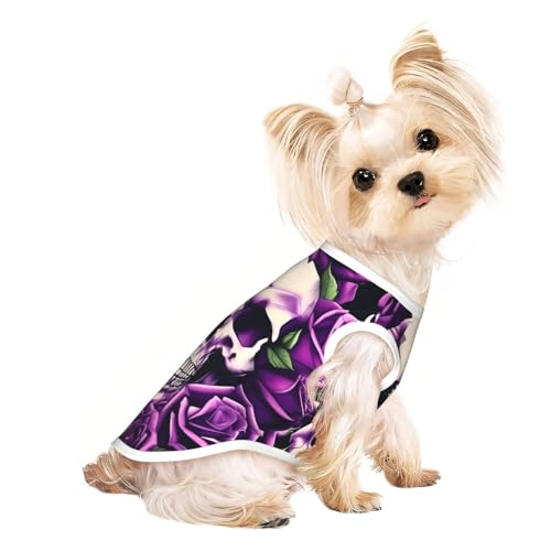 L Pet atmungsaktives ärmelloses T-Shirt – weiche violette Rose Totenkopf-Druck, dehnbare Weste für kleine, mittelgroße Hunde und Katzen L Pet atmungsaktives ärmelloses T-Shirt – weiche violette Rose Totenkopf-Druck, dehnbare Weste für kleine, mittelgroße Hunde und Katzen von LLOTPQ