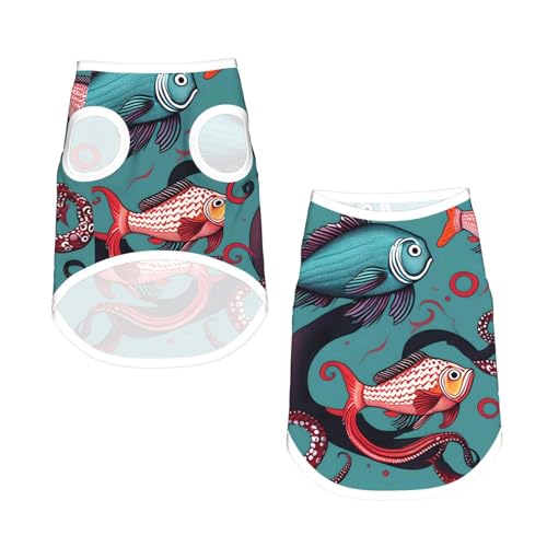 L Pet atmungsaktives ärmelloses T-Shirt – weicher Fisch- und Oktopus-Druck, dehnbare Weste für kleine, mittelgroße Hunde und Katzen L Pet atmungsaktives ärmelloses T-Shirt – weicher Fisch- und Oktopus-Druck, dehnbare Weste für kleine, mittelgroße Hunde und Katzen von LLOTPQ