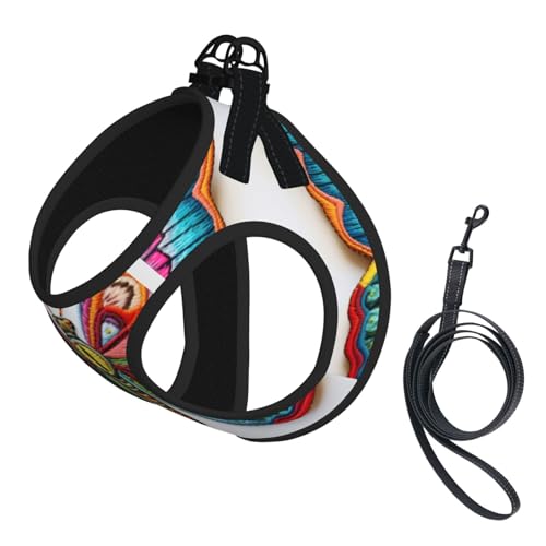 M Haustier-Leine, Hundegeschirr, kleine Größe, Stickerei, buntes Schmetterlings-Druck, Leinen-Set mit Schnalle, Hundebegleiter, Outdoor-Spaziergänge von LLOTPQ
