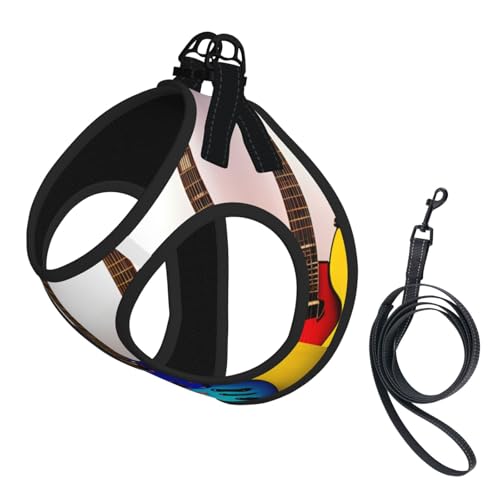 M Haustier-Leine, Hundegeschirr, kleine Größe, buntes Gitarren-Druck, Leinen-Set mit Schnalle, Hundebegleiter, Outdoor-Spaziergänge von LLOTPQ