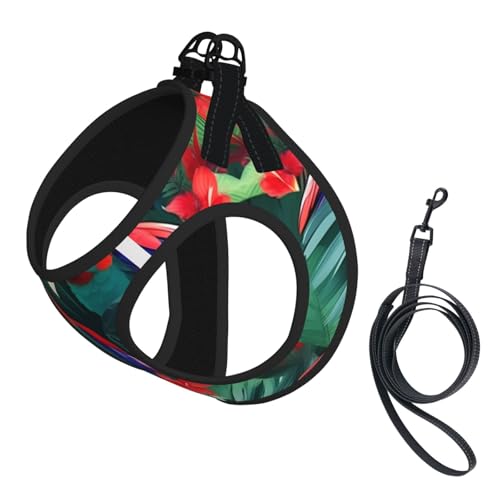 M Haustier-Leine, Hundegeschirr, kleine Größe, tropische Blume, Papageien-Druck, Leinen-Set mit Schnalle, Hundebegleiter, Outdoor-Spaziergänge von LLOTPQ