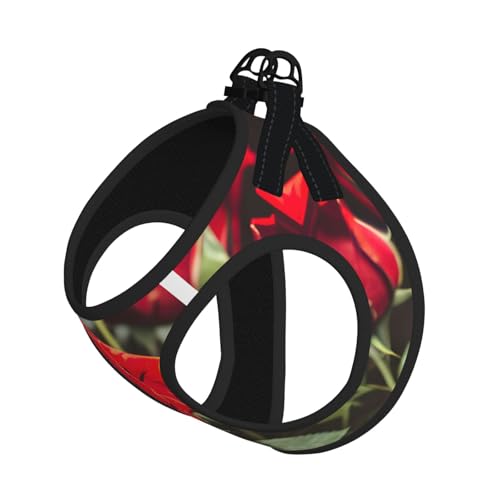 M Pet Leash Vest Hundegeschirr, kleine Größe, Weinrot und rote Rose, mit Schnalle, Hundebegleiter, Outdoor-Spaziergänge von LLOTPQ