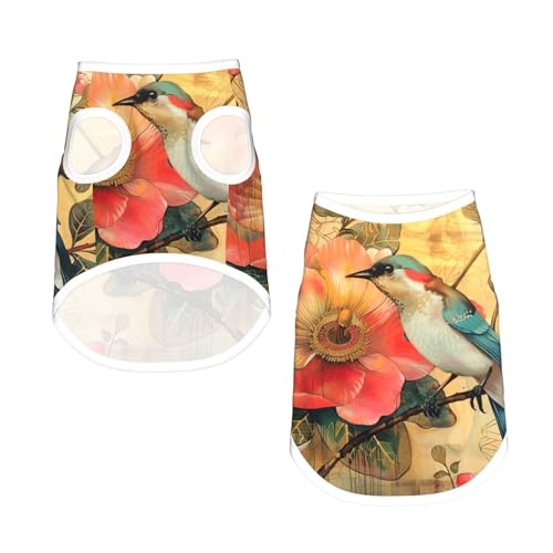 M Pet atmungsaktives ärmelloses T-Shirt – weiche Blumen- und Vogel-Druck, dehnbare Weste für kleine, mittelgroße Hunde und Katzen M Pet atmungsaktives ärmelloses T-Shirt – weiche Blumen- und Vogel-Druck, dehnbare Weste für kleine, mittelgroße Hunde und Katzen von LLOTPQ