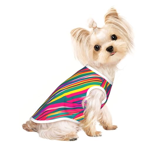 M Pet atmungsaktives ärmelloses T-Shirt – weiche Regenbogen-Linien, bedruckt, dehnbare Weste für kleine, mittelgroße Hunde und Katzen M Pet atmungsaktives ärmelloses T-Shirt – weiche Regenbogen-Linien, bedruckt, dehnbare Weste für kleine, mittelgroße Hunde und Katzen von LLOTPQ