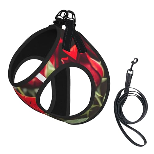S Pet Leash Vest Hundegeschirr, kleine Größe, Weinrot und rote Rose, mit Schnalle, Hundebegleiter, Outdoor-Spaziergänge von LLOTPQ