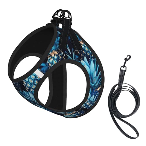 S Pet Leash Vest Hundegeschirr, kleine Größe, blaue Ananas-Druck, Leinen-Set mit Schnalle, Hundebegleiter, Outdoor-Spaziergänge von LLOTPQ