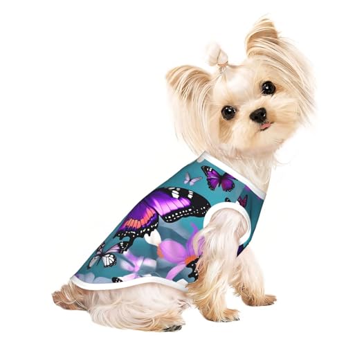 S Pet atmungsaktives ärmelloses T-Shirt – weiche lila Schmetterlings- und Blumendruck, dehnbare Weste für kleine, mittelgroße Hunde und Katzen S Pet atmungsaktives ärmelloses T-Shirt – weiche lila Schmetterlings- und Blumendruck, dehnbare Weste für kleine, mittelgroße Hunde und Katzen von LLOTPQ