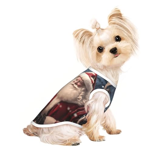 S Pet atmungsaktives ärmelloses T-Shirt – weicher Weihnachtsmann-Druck, dehnbare Weste für kleine, mittelgroße Hunde und Katzen von LLOTPQ