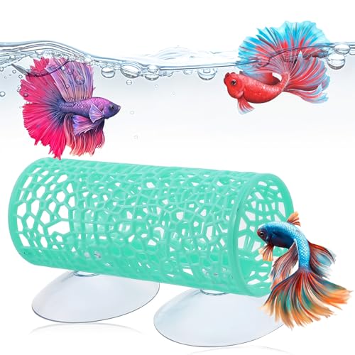 Betta Fish Toys, grüne Betta-Fischhängematte und Betta-Tunnel, sichere Aquarium-Dekoration für kleine Fische & Garnelen, Betta-Tankzubehör mit Saugnäpfen, perfektes Versteck und Spielplatz für von LLOUSSAK