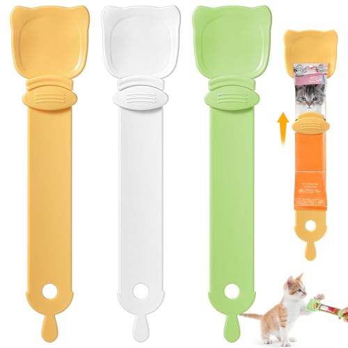 3 x Katzen-Leckerli-Quetschlöffel-Spender, glücklicher Löffel für Katzen, multifunktionaler Katzenfutterspender, Katzenfutter-Löffel für flüssige Snacks, leckbare Katzenfütterung, von LLOUSSAK