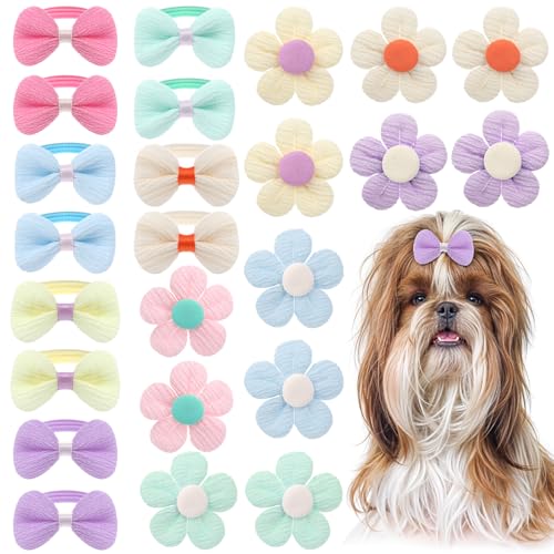 LLOUSSAK Niedliche Blumen-Haarschleifen mit Gummibändern, Hundeschleifen, kleine Größe, Hundehaar, Blumen-Zubehör für Welpen (mehrfarbig), 24 Stück von LLOUSSAK