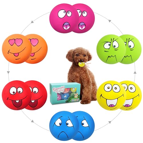 LLSPET Quietschendes Hundespielzeug, Latex-Hundebälle für kleine, mittelgroße zahnende Welpen, langlebig, niedliches Gesicht, Kauspielzeug für Haustiere (12 Stück, 6 Gesichtsdesigns LLSPET Quietschendes Hundespielzeug, Latex-Hundebälle für kleine, mittelgroße zahnende Welpen, langlebig, niedliches Gesicht, Kauspielzeug für Haustiere (12 Stück, 6 Gesichtsdesigns von LLSPET