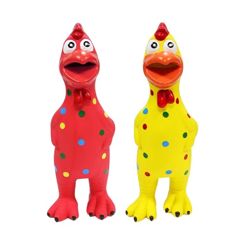 LLSPET Quietschendes Hundespielzeug aus Gummi, langlebiges Latex-Kauspielzeug für kleine, mittelgroße und große Hunde, zahnende Welpen, Hunde, buntes Schrei-Huhn-Spielzeug mit Punkten (2 Stück) von LLSPET