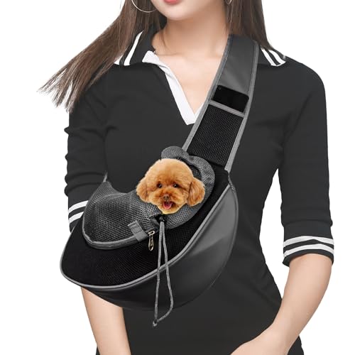 Tragetasche für Hunde und Katzen, atmungsaktives Netzgewebe, sicher, bequem, verstellbarer Schultergurt, tragbar, weiche Tragetasche, Reißverschlusstasche (groß, schwarz) von LM BODYCARE