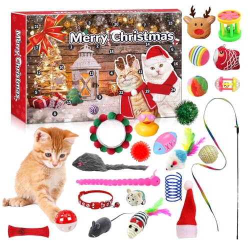 LMDGDS Weihnachts Katzenspielzeug Set 24 Stücke, Katzen Überraschungsbox mit Federangel, Bällen, Spielmäusen, Interaktives Spielzeug für Indoor Katzen & Kätzchen LMDGDS Weihnachts Katzenspielzeug Set 24 Stücke, Katzen Überraschungsbox mit Federangel, Bällen, Spielmäusen, Interaktives Spielzeug für Indoor Katzen & Kätzchen von LMDGDS