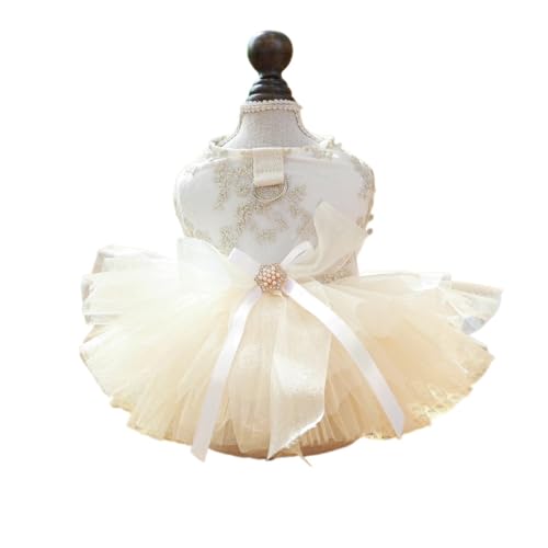 1 x Haustierbekleidung, Frühling/Sommer, atmungsaktiv, weiß, Hochzeitskleid, Prinzessinnenkleid mit Zugkordel für kleine und mittelgroße Hunde (Größe XS) von LMDO