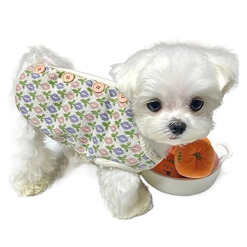 1 x Herbst-Winter-Blumen-Hundekleidung, Katzen-/Hundeweste, Teddy, Corgi, warme Jacke, Kleidung, Pudel, Bichon, Haustierkostüm, kleine Hunde, Kleidung (Farbe: Blumenweste, Größe: L) von LMDO