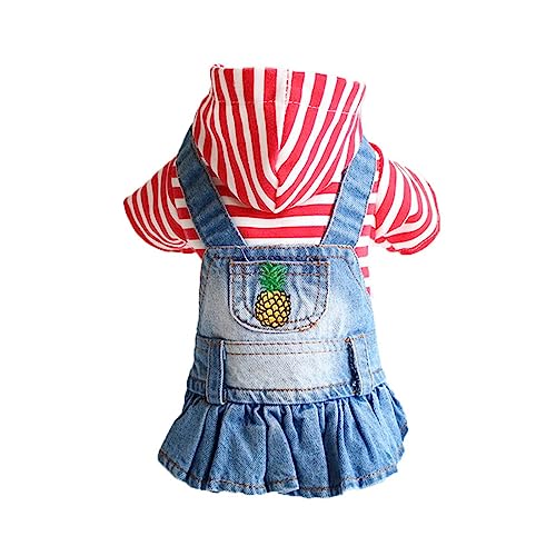 1 x Jeans-Hundekleidung, Cowboy-Haustier-Hundemantel, Welpenkleidung für kleine Hunde, Jeansjacke, Hundeweste, Mantel, Welpen-Outfits, Katzenkleidung (Farbe: rot gestreift, Ananas, Größe: S) von LMDO