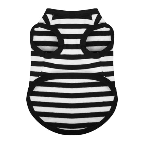 1 x Sommer-Hundekleidung für kleine, mittelgroße Hunde, gestreiftes Baumwoll-Sweatshirt, atmungsaktiv, für Welpen und Katzen (Farbe: Schwarz, Größe: M) von LMDO