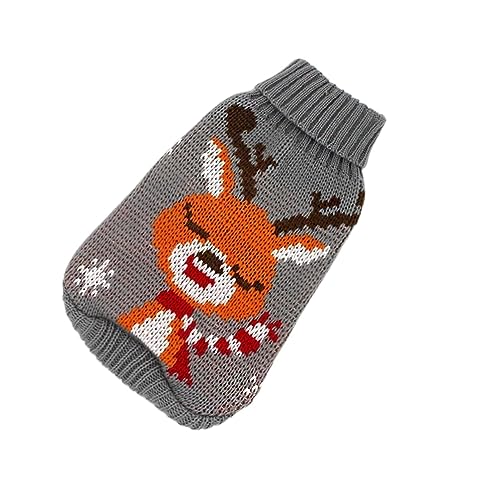 1 x warme Katzenkleidung für den Winter, Weihnachten, Katzenpullover, Cartoon-Druck, Haustierkleidung, Strickkostüm, Mantel für Welpen, kleine Haustiere, Kleidung (Farbe: Grauer Hirsch, Größe: S) von LMDO